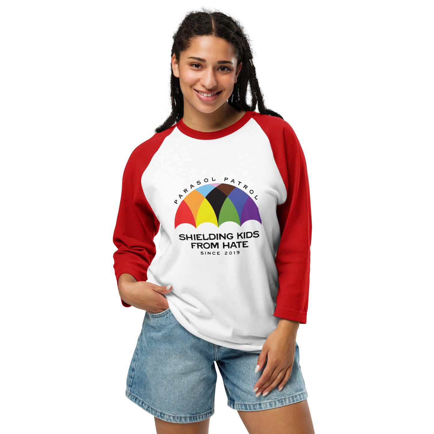 Parasol Patrol - 3/4 Sleeve Raglan T-Shirt Shirts & Tops Woke American Apparel White/Red XS