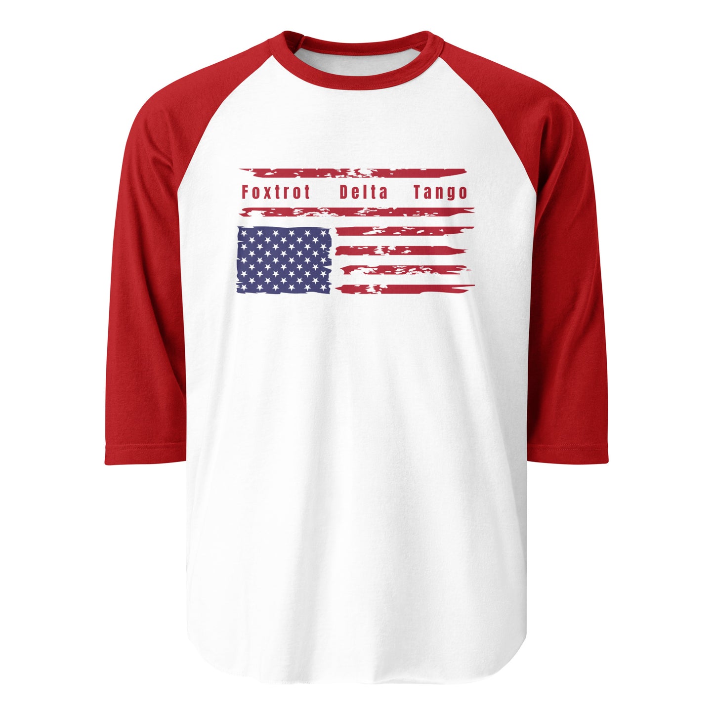 Foxtrot Delta Tango (Flag) - 3/4 Sleeve Raglan T-Shirt Shirts & Tops Woke American Apparel White/Red XS