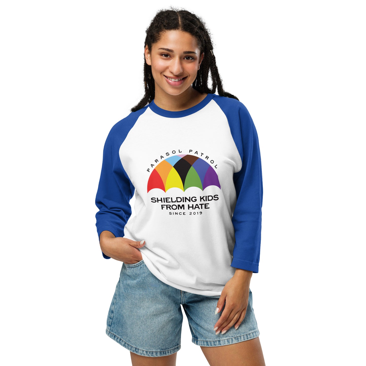 Parasol Patrol - 3/4 Sleeve Raglan T-Shirt Shirts & Tops Woke American Apparel White/Royal XS