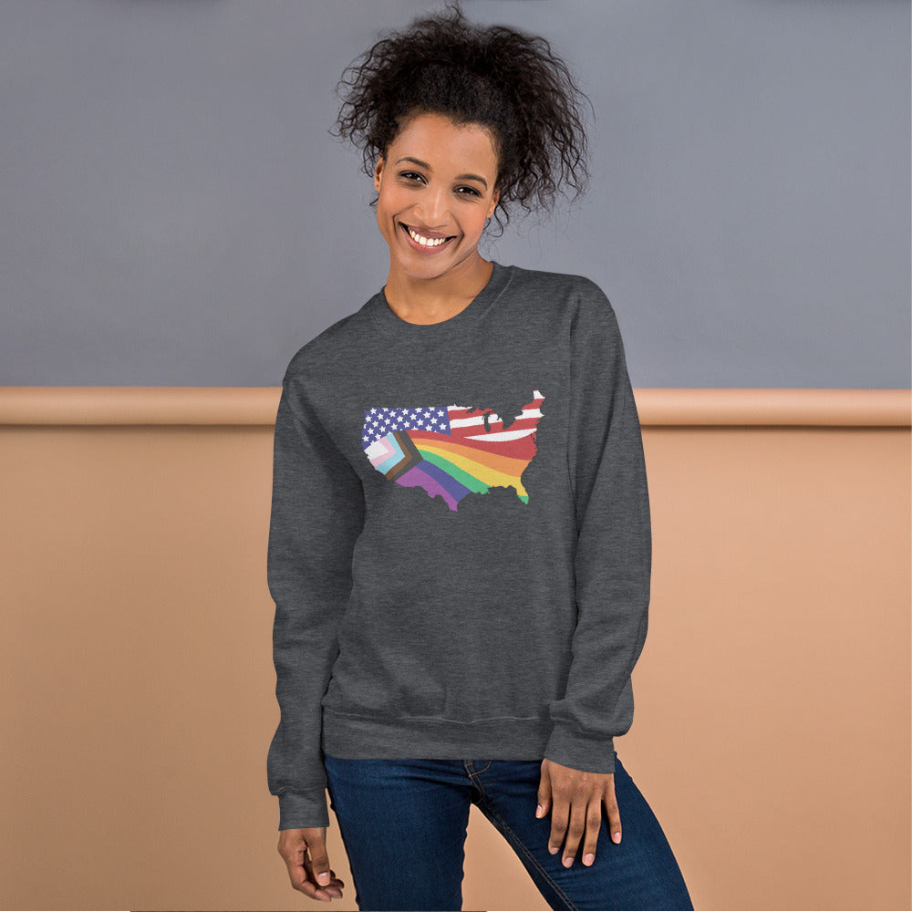 US Map Old Glory Pride - Unisex Sweatshirt - Supporting Equal Rights for All Americans Shirts & Tops Woke American Apparel Dark Heather S