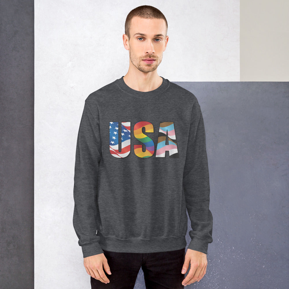 USA Pride - Unisex Sweatshirt - Supporting Equal Rights for All Americans Shirts & Tops Woke American Apparel Dark Heather S
