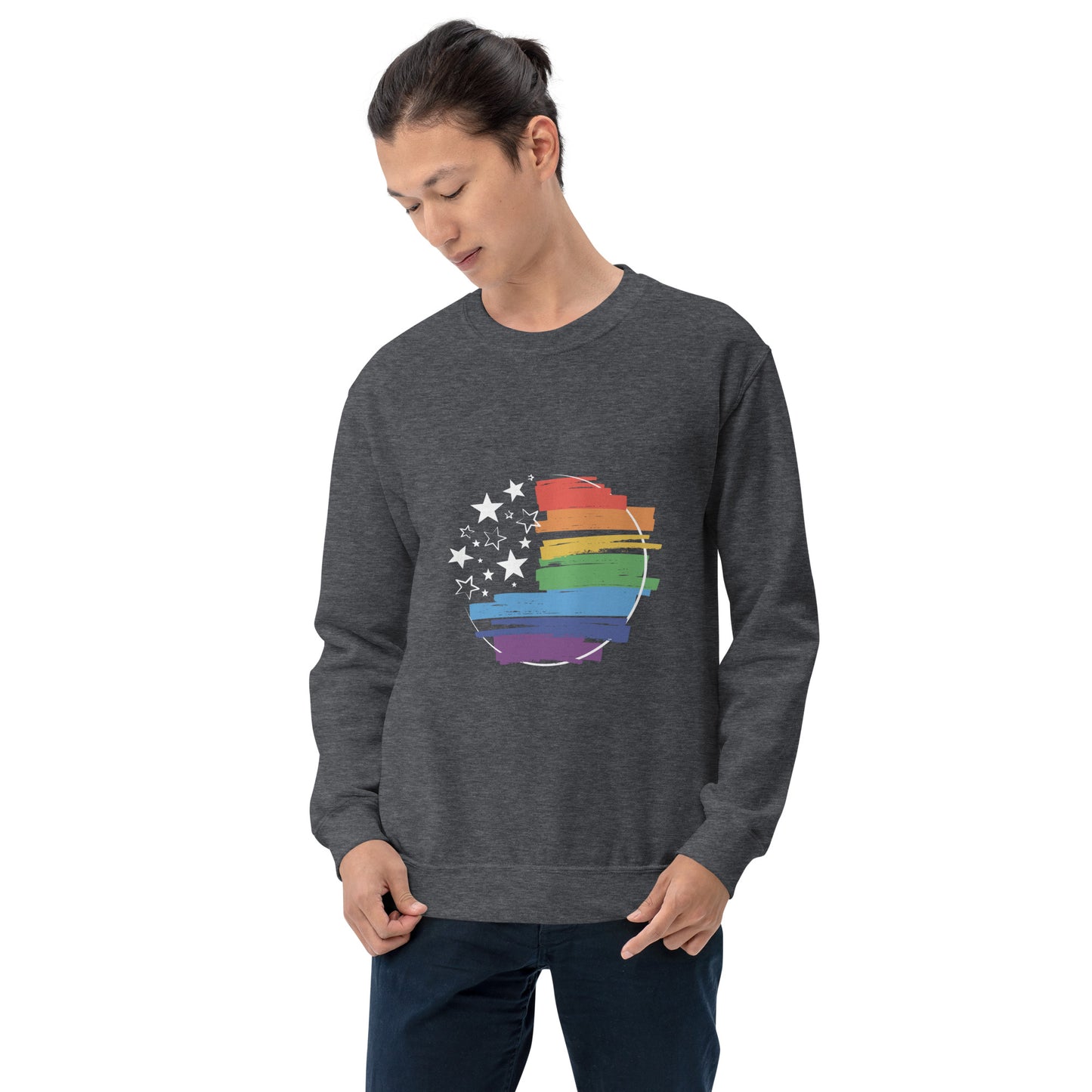 Stars & Pride - Unisex Sweatshirt - Supporting LGBTQIA+ Rights Shirts & Tops Woke American Apparel Dark Heather S