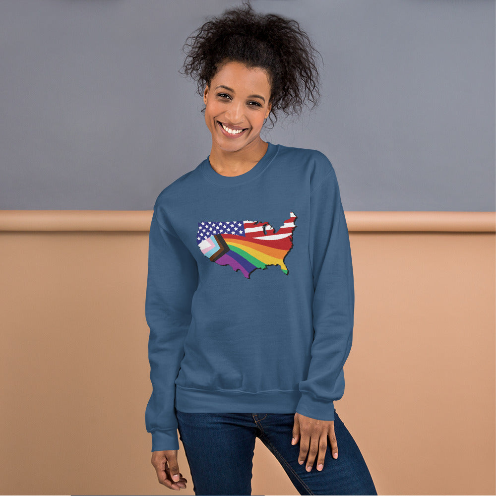 US Map Old Glory Pride - Unisex Sweatshirt - Supporting Equal Rights for All Americans Shirts & Tops Woke American Apparel Indigo Blue S