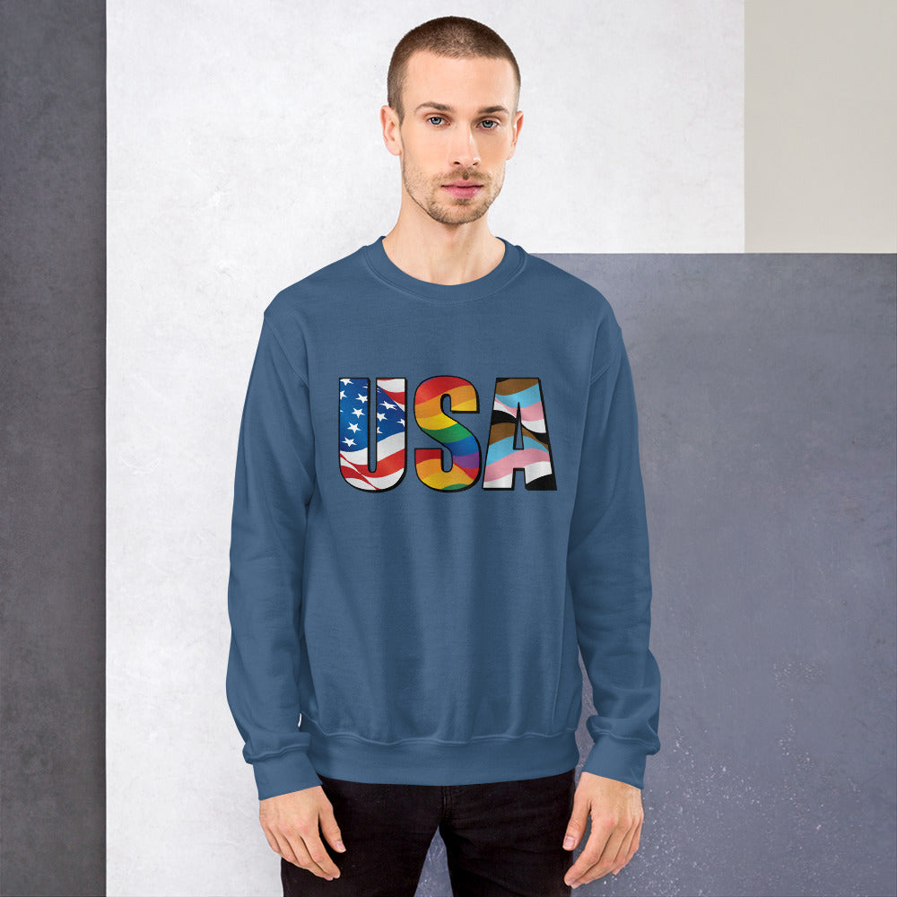 USA Pride - Unisex Sweatshirt - Supporting Equal Rights for All Americans Shirts & Tops Woke American Apparel Indigo Blue S