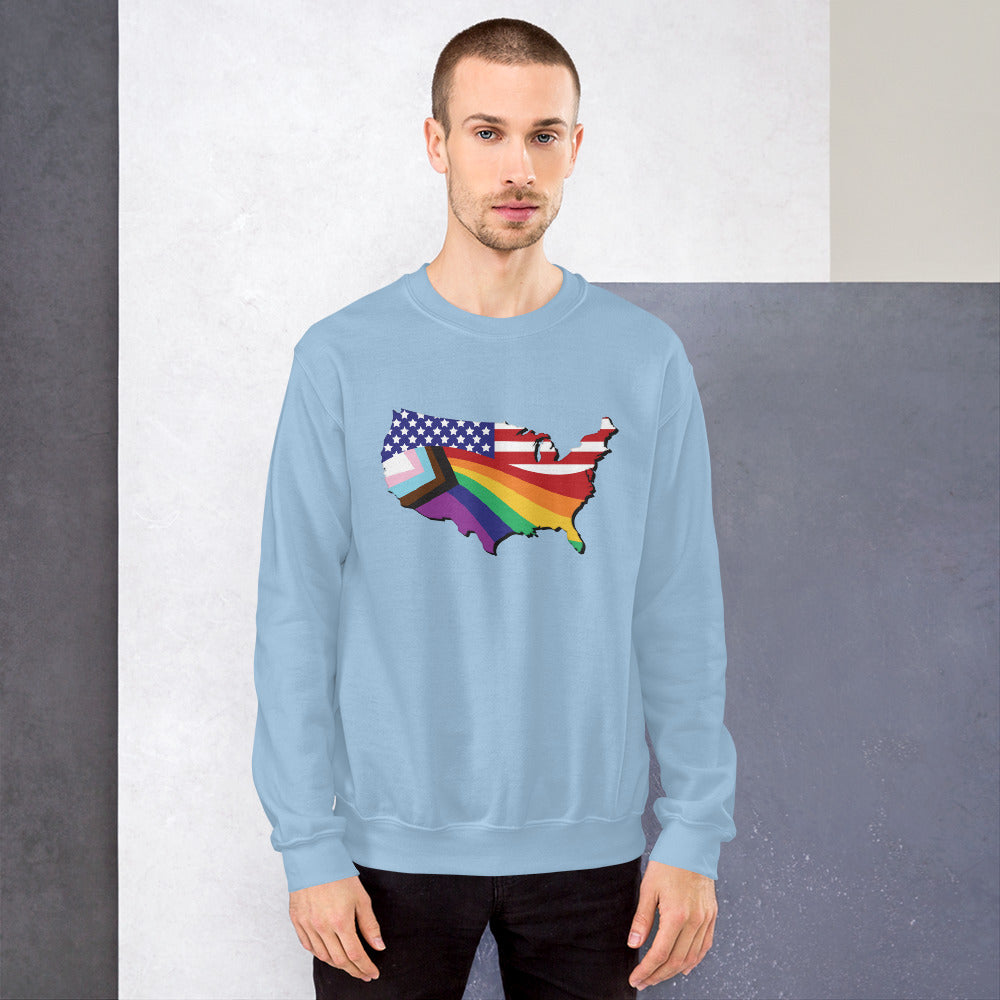 US Map Old Glory Pride - Unisex Sweatshirt - Supporting Equal Rights for All Americans Shirts & Tops Woke American Apparel