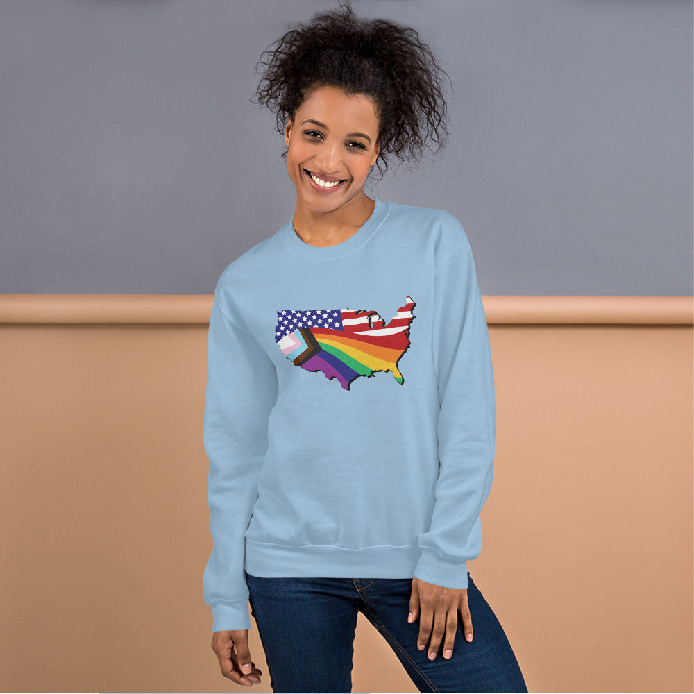 US Map Old Glory Pride - Unisex Sweatshirt - Supporting Equal Rights for All Americans Shirts & Tops Woke American Apparel Light Blue S