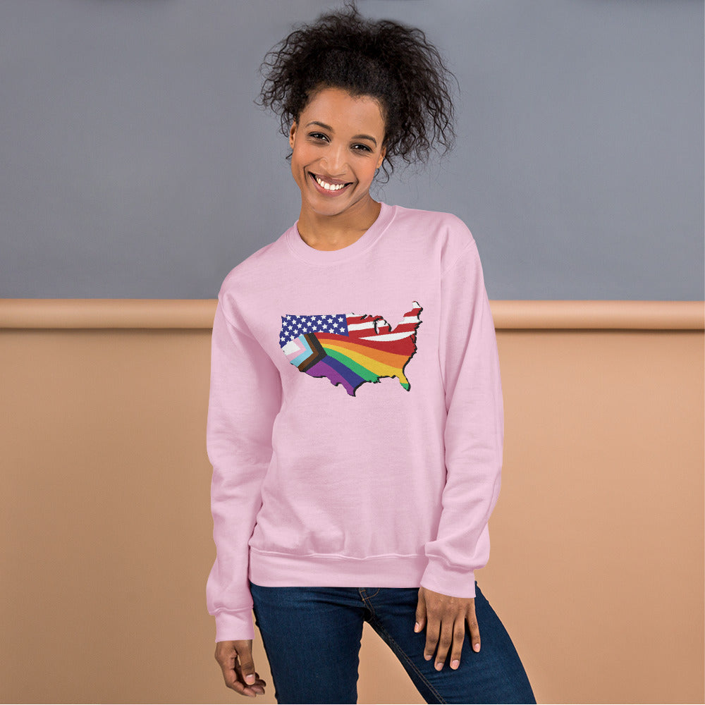 US Map Old Glory Pride - Unisex Sweatshirt - Supporting Equal Rights for All Americans Shirts & Tops Woke American Apparel Light Pink S