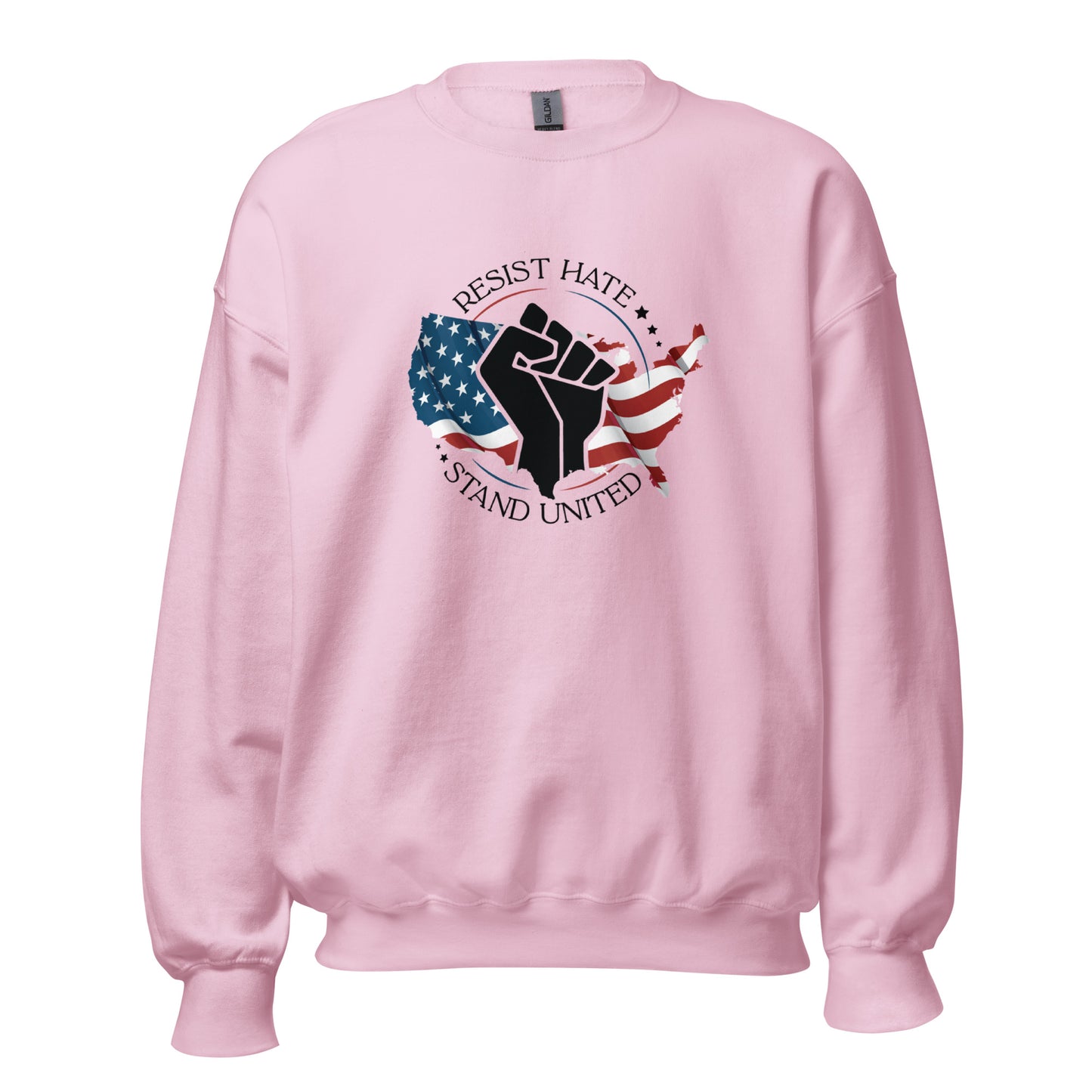 Resist Hate, Stand United - Unisex Sweatshirt - Supporting Black Lives Matter and Equal Rights for All Americans Shirts & Tops Woke American Apparel Light Pink S