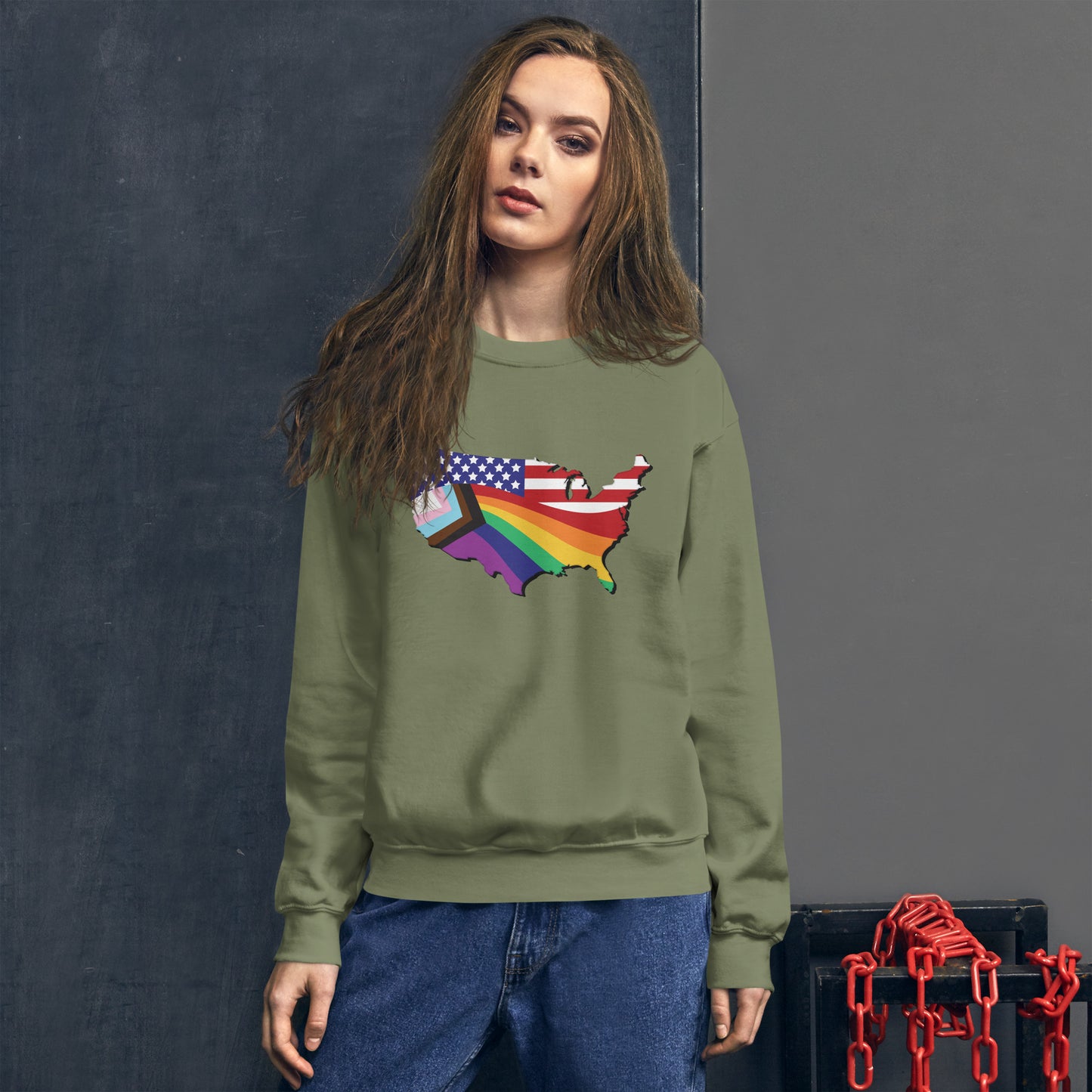 US Map Old Glory Pride - Unisex Sweatshirt - Supporting Equal Rights for All Americans Shirts & Tops Woke American Apparel