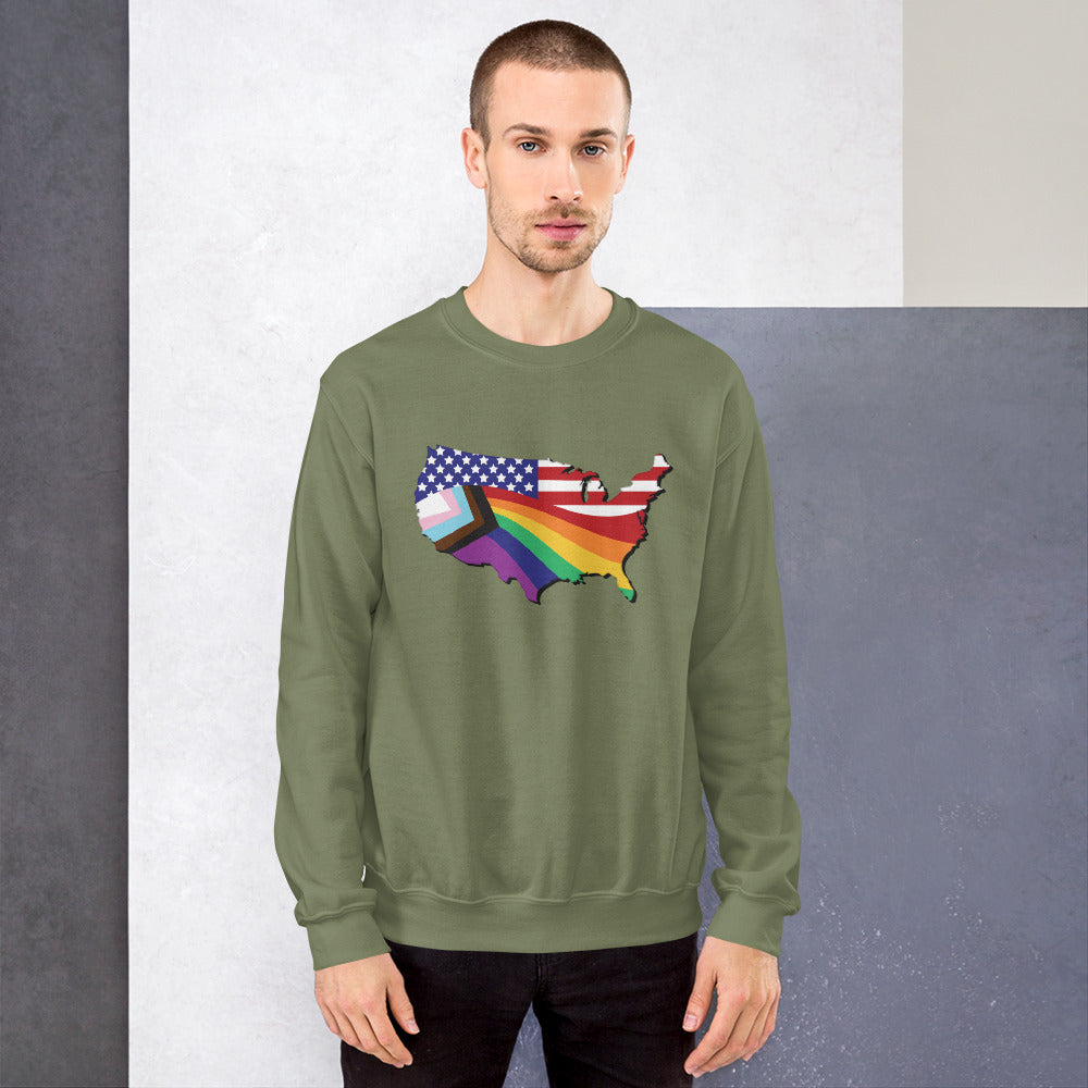 US Map Old Glory Pride - Unisex Sweatshirt - Supporting Equal Rights for All Americans Shirts & Tops Woke American Apparel