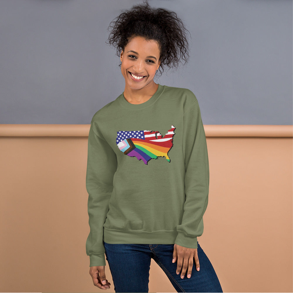 US Map Old Glory Pride - Unisex Sweatshirt - Supporting Equal Rights for All Americans Shirts & Tops Woke American Apparel Military Green S