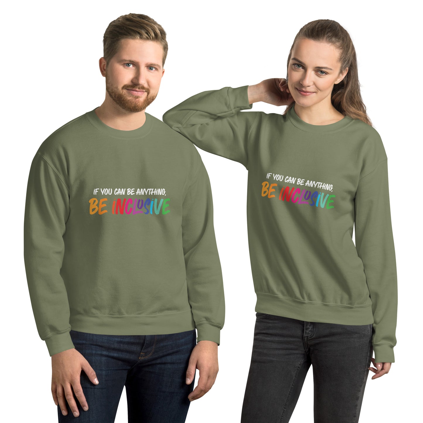 Be Inclusive - Unisex Sweatshirt - Supporting Equal Rights for All Americans Shirts & Tops Woke American Apparel Military Green S
