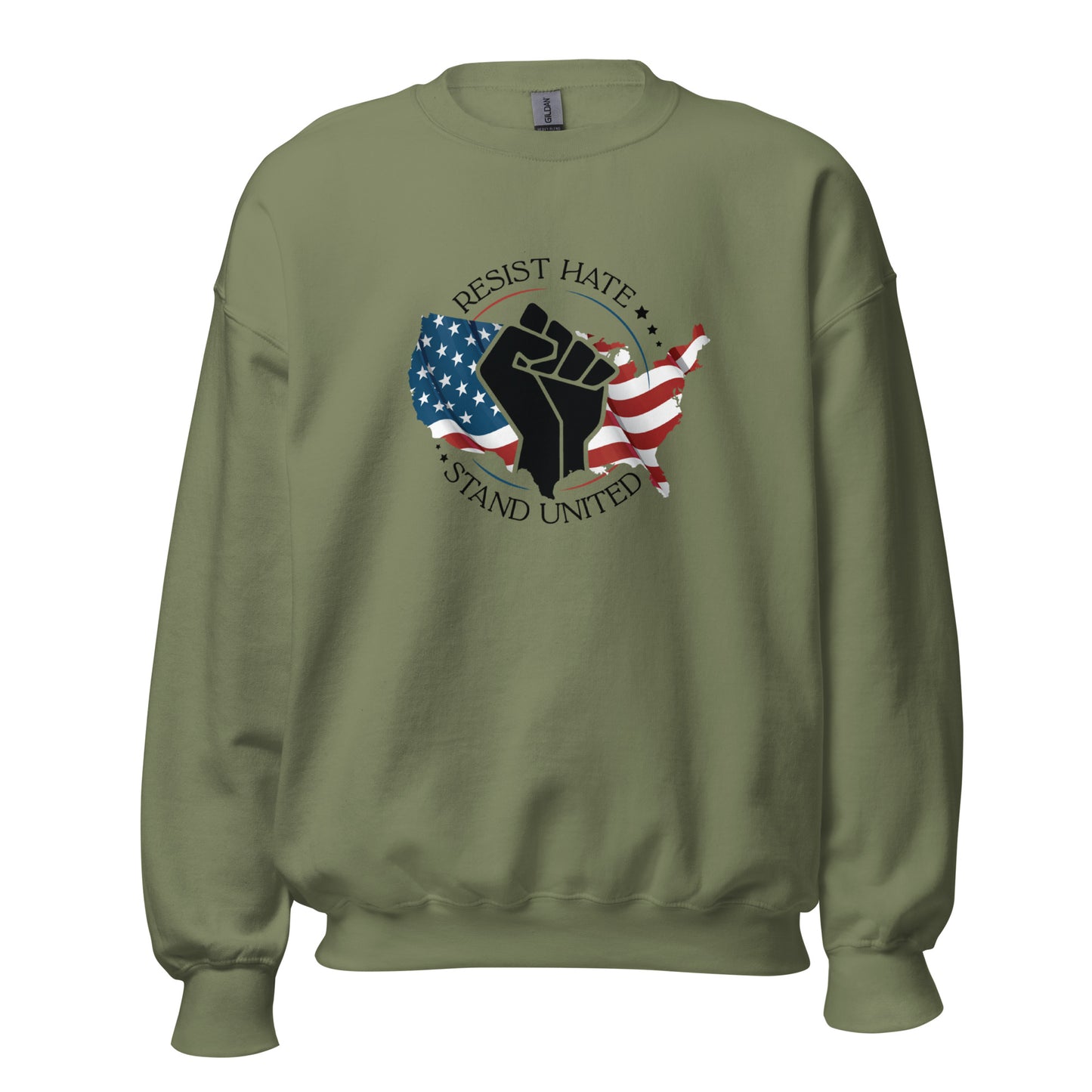 Resist Hate, Stand United - Unisex Sweatshirt - Supporting Black Lives Matter and Equal Rights for All Americans Shirts & Tops Woke American Apparel Military Green S