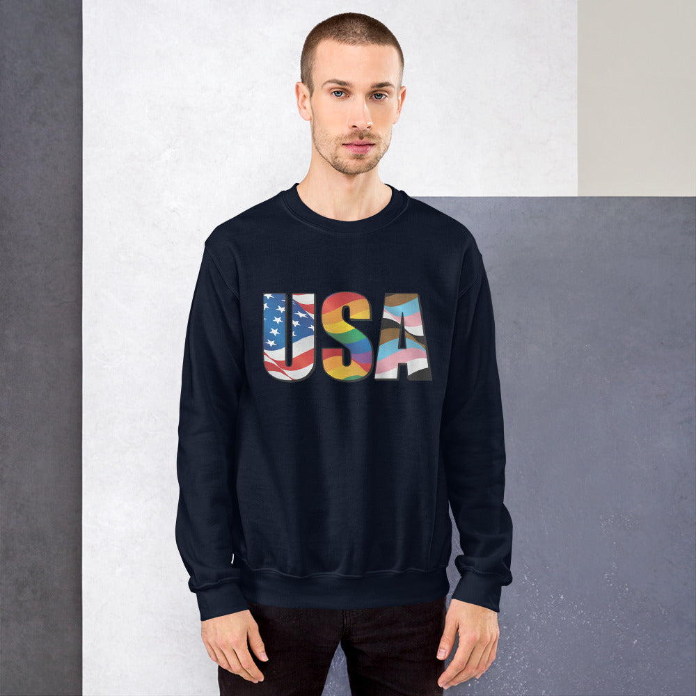USA Pride - Unisex Sweatshirt - Supporting Equal Rights for All Americans Shirts & Tops Woke American Apparel Navy S