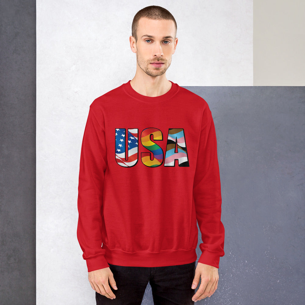 USA Pride - Unisex Sweatshirt - Supporting Equal Rights for All Americans Shirts & Tops Woke American Apparel Red S