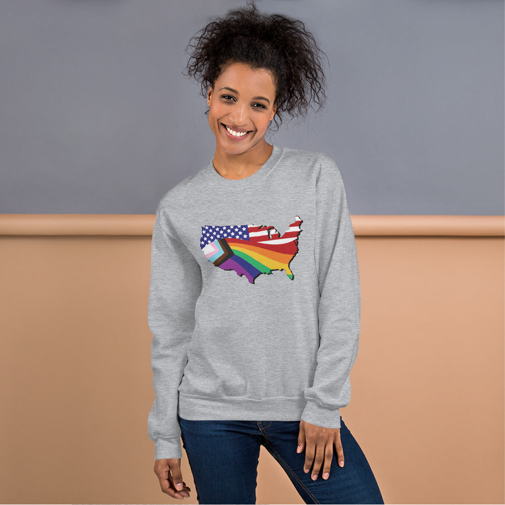 US Map Old Glory Pride - Unisex Sweatshirt - Supporting Equal Rights for All Americans Shirts & Tops Woke American Apparel Sport Grey S