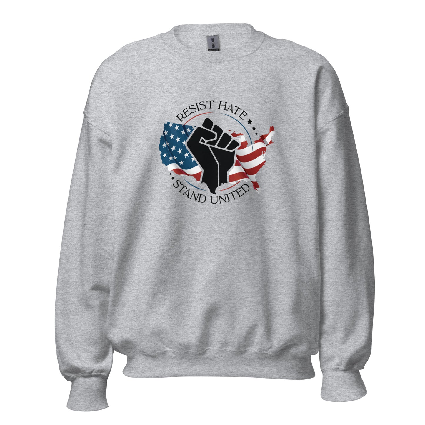 Resist Hate, Stand United - Unisex Sweatshirt - Supporting Black Lives Matter and Equal Rights for All Americans Shirts & Tops Woke American Apparel Sport Grey S