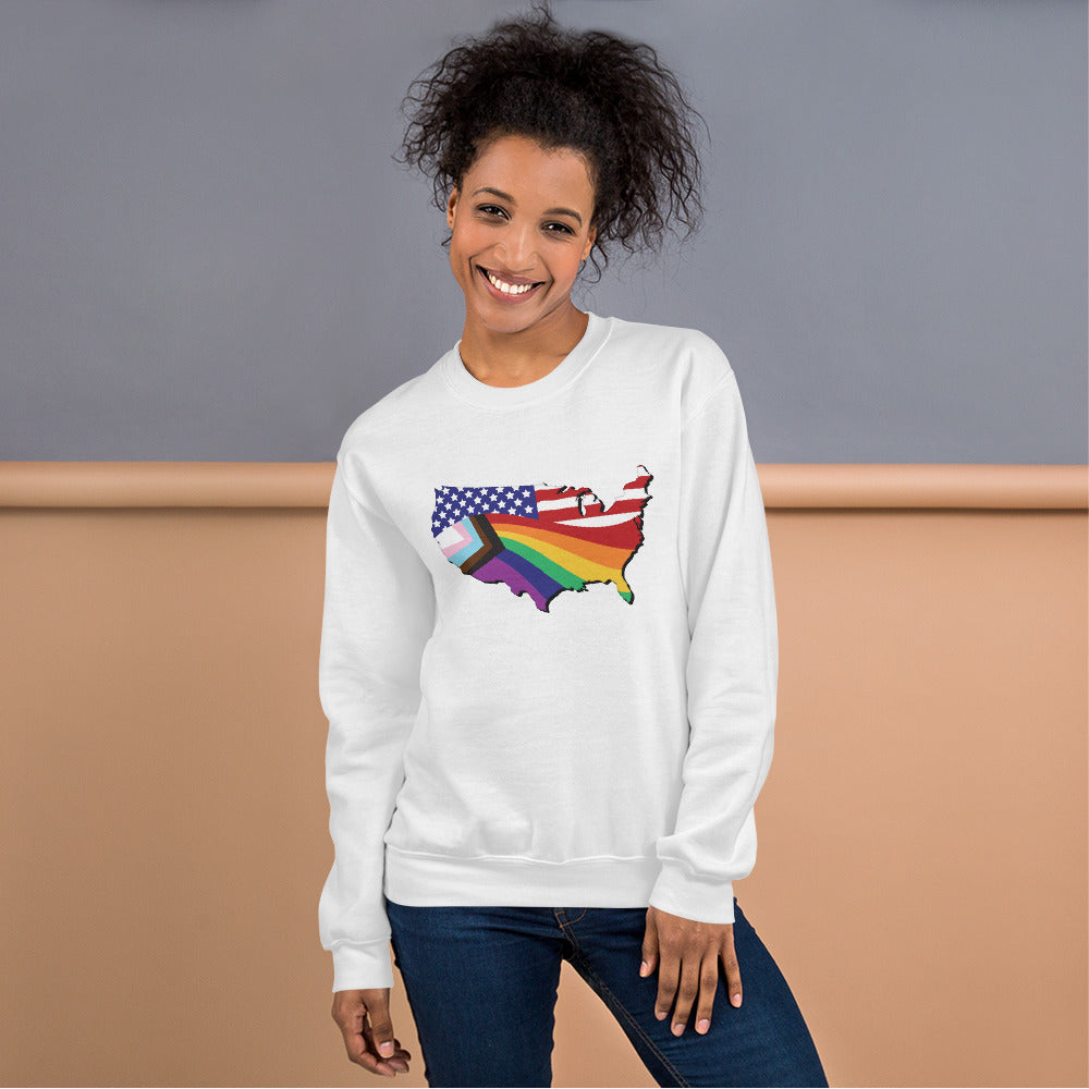 US Map Old Glory Pride - Unisex Sweatshirt - Supporting Equal Rights for All Americans Shirts & Tops Woke American Apparel White S