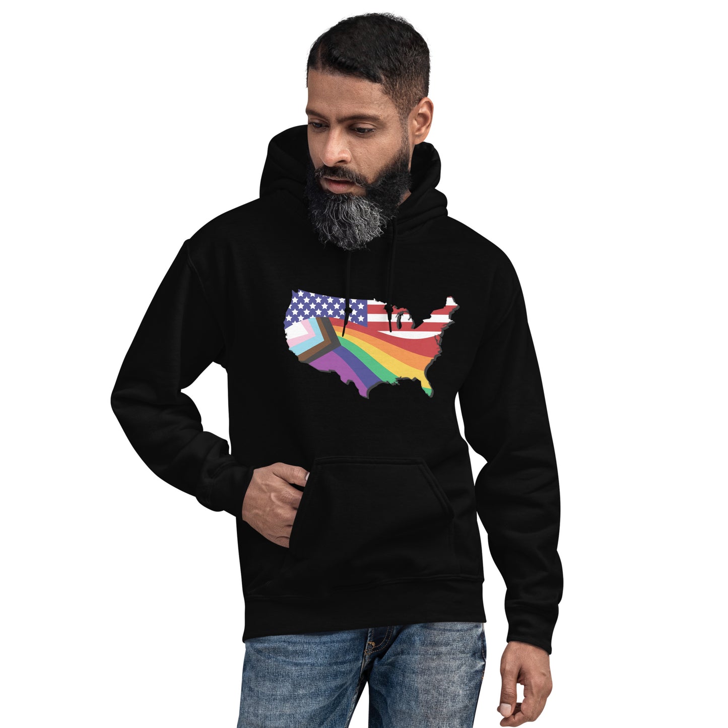 US Map Old Glory Pride - Unisex Hoodie - Supporting Equal Rights for All Americans Shirts & Tops Woke American Apparel