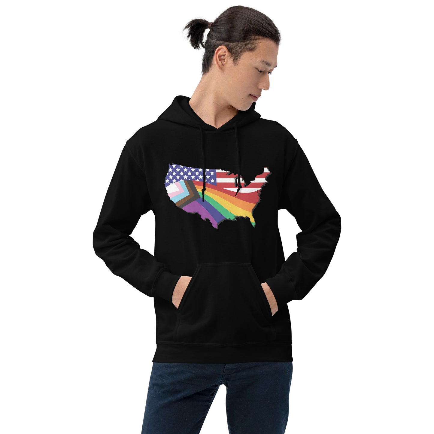 US Map Old Glory Pride - Unisex Hoodie - Supporting Equal Rights for All Americans Shirts & Tops Woke American Apparel Black S
