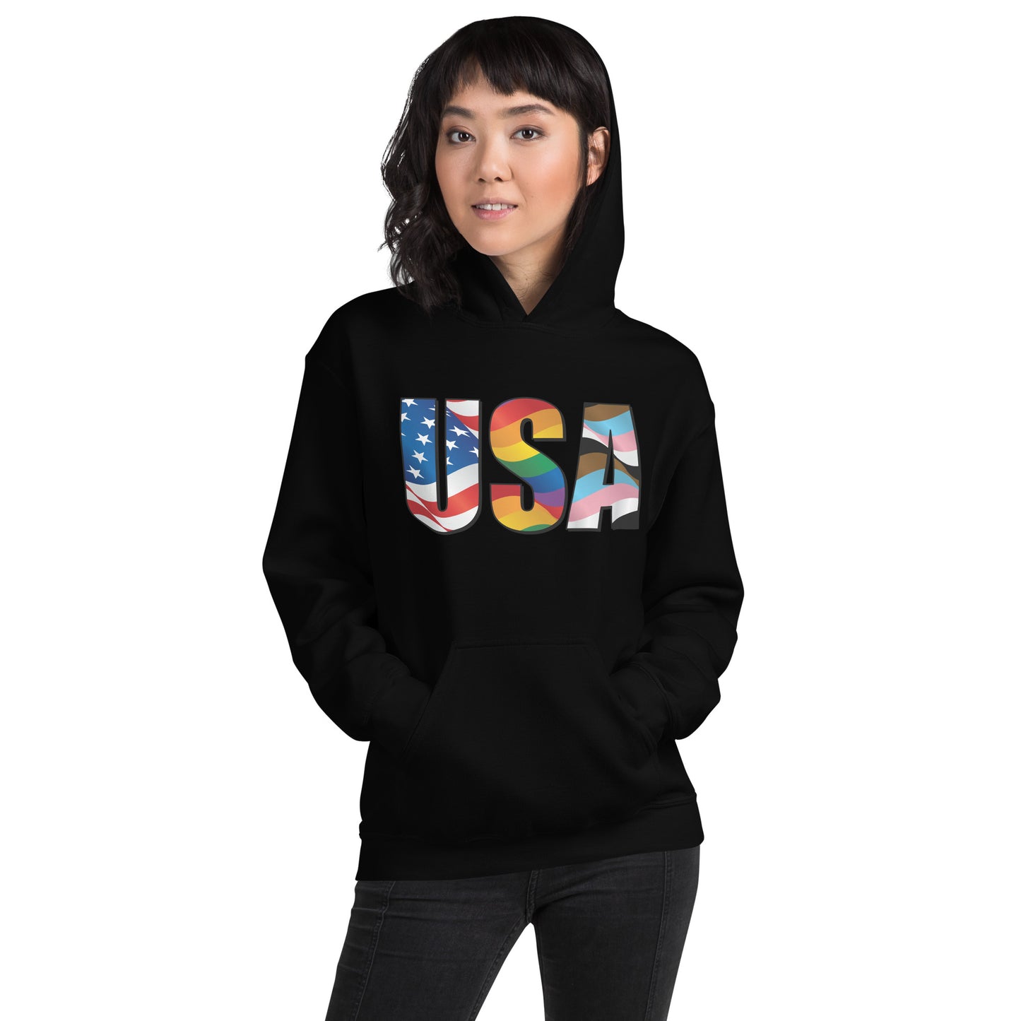 USA Pride - Unisex Hoodie - Supporting Equal Rights for All Americans Shirts & Tops Woke American Apparel Black S
