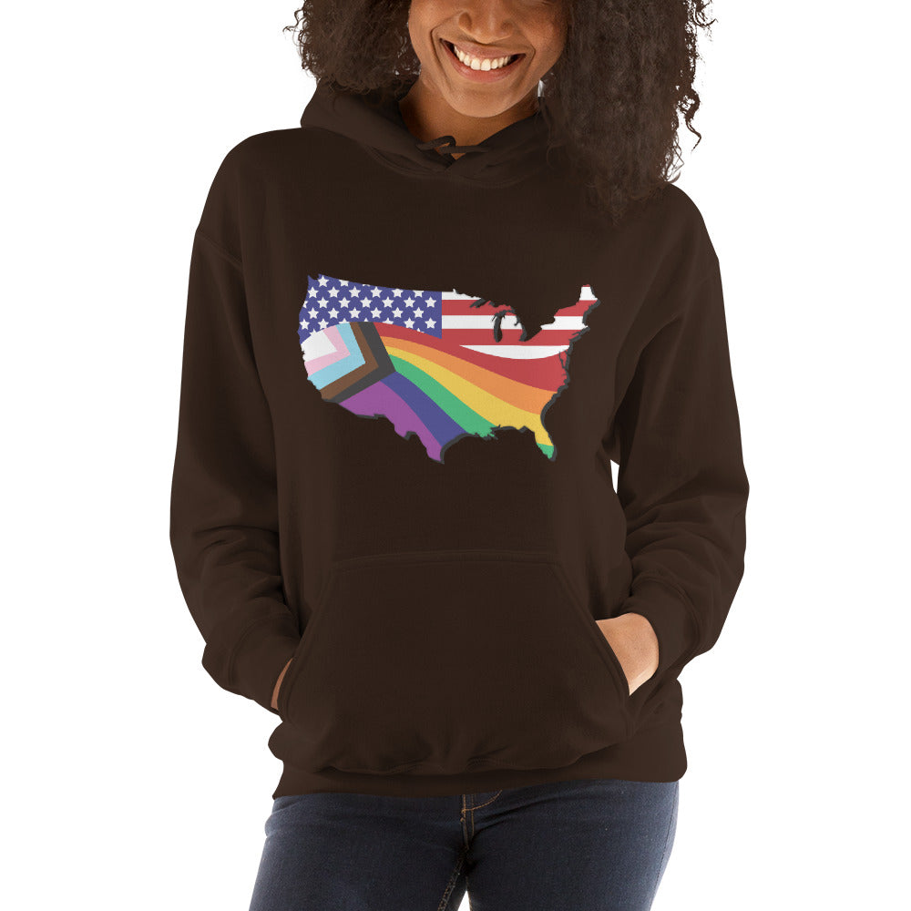 US Map Old Glory Pride - Unisex Hoodie - Supporting Equal Rights for All Americans Shirts & Tops Woke American Apparel