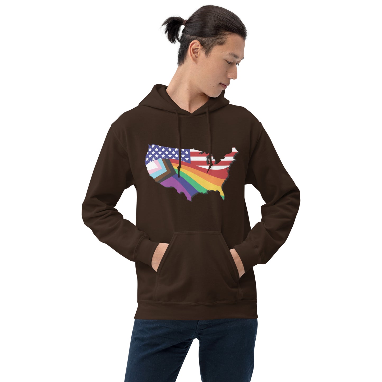 US Map Old Glory Pride - Unisex Hoodie - Supporting Equal Rights for All Americans Shirts & Tops Woke American Apparel Dark Chocolate S