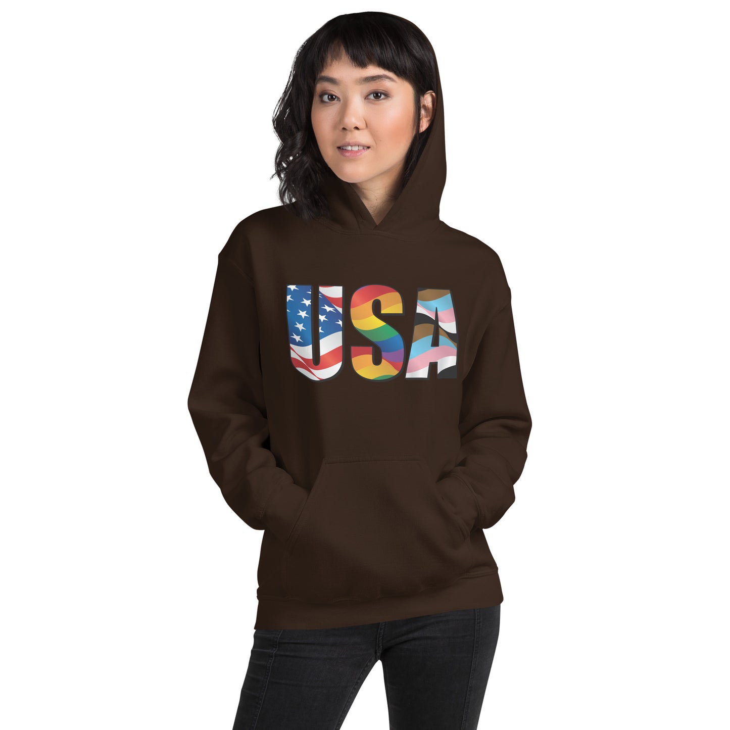 USA Pride - Unisex Hoodie - Supporting Equal Rights for All Americans Shirts & Tops Woke American Apparel Dark Chocolate S