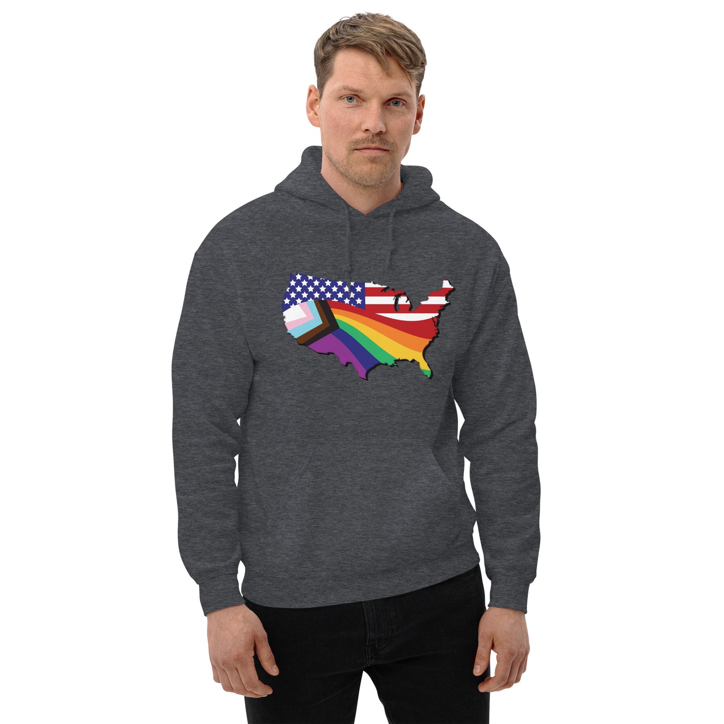 US Map Old Glory Pride - Unisex Hoodie - Supporting Equal Rights for All Americans Shirts & Tops Woke American Apparel