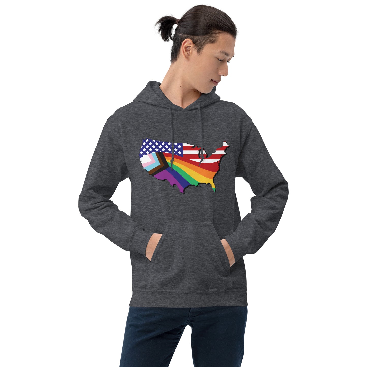 US Map Old Glory Pride - Unisex Hoodie - Supporting Equal Rights for All Americans Shirts & Tops Woke American Apparel Dark Heather S