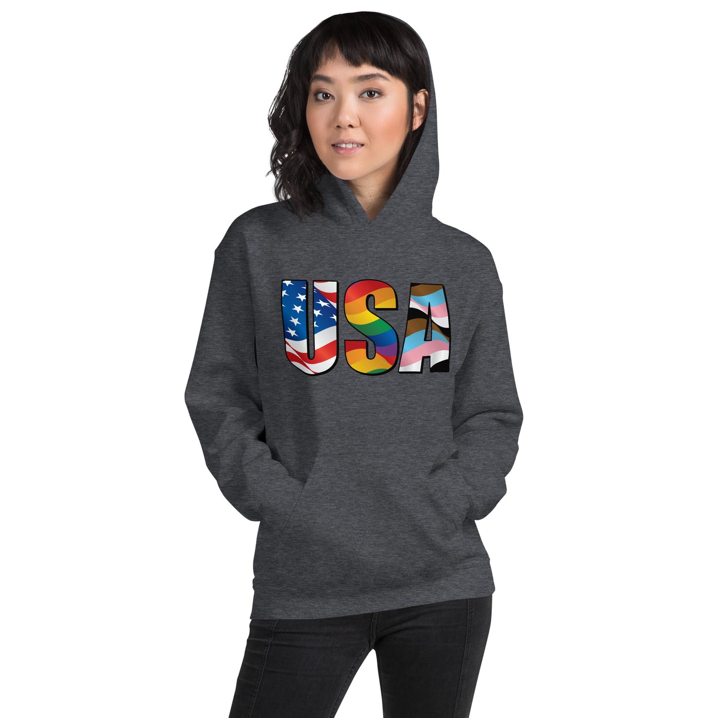 USA Pride - Unisex Hoodie - Supporting Equal Rights for All Americans Shirts & Tops Woke American Apparel Dark Heather S