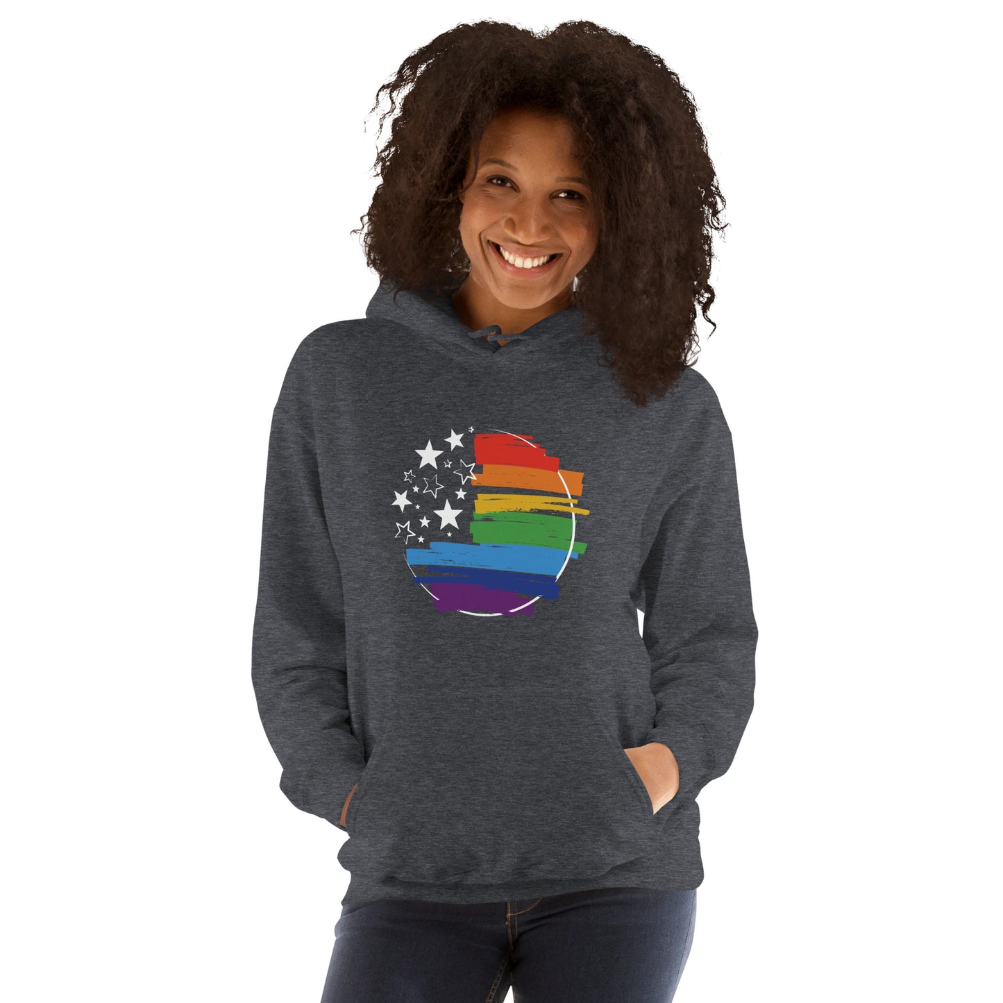 Stars & Pride - Unisex Hoodie - Supporting LGBTQIA+ Rights Shirts & Tops Woke American Apparel Dark Heather S