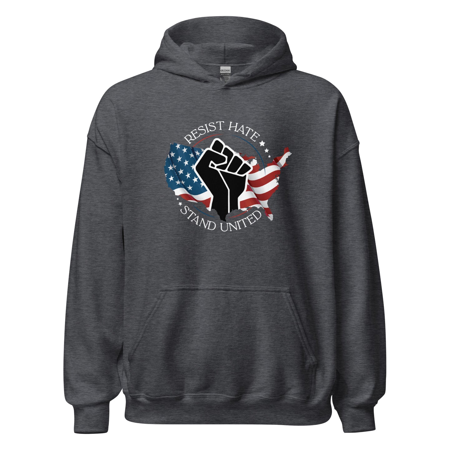 Resist Hate, Stand United - Unisex Hoodie - Supporting Black Lives Matter and Equal Rights for All Americans Shirts & Tops Woke American Apparel Dark Heather S