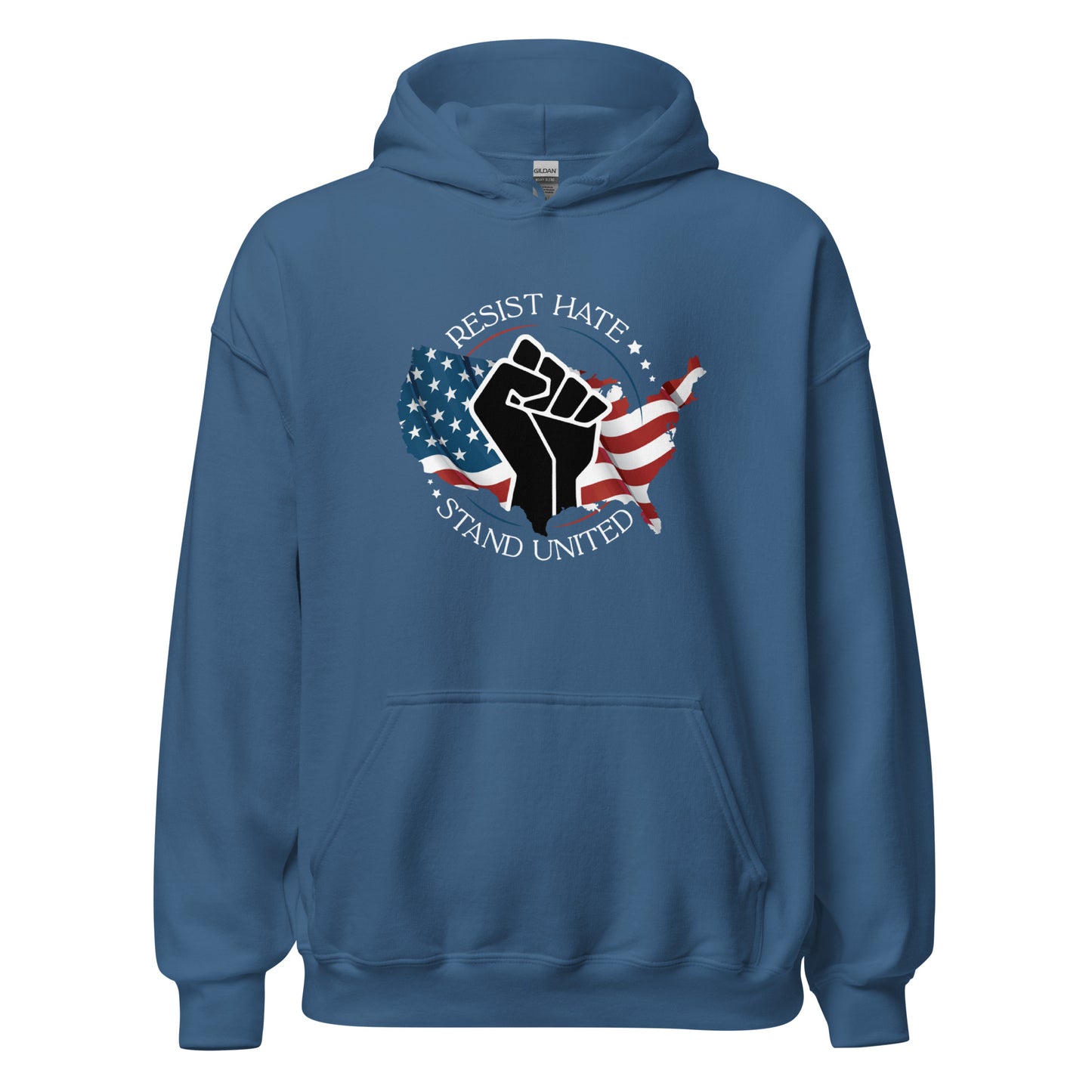 Resist Hate, Stand United - Unisex Hoodie - Supporting Black Lives Matter and Equal Rights for All Americans Shirts & Tops Woke American Apparel Indigo Blue S