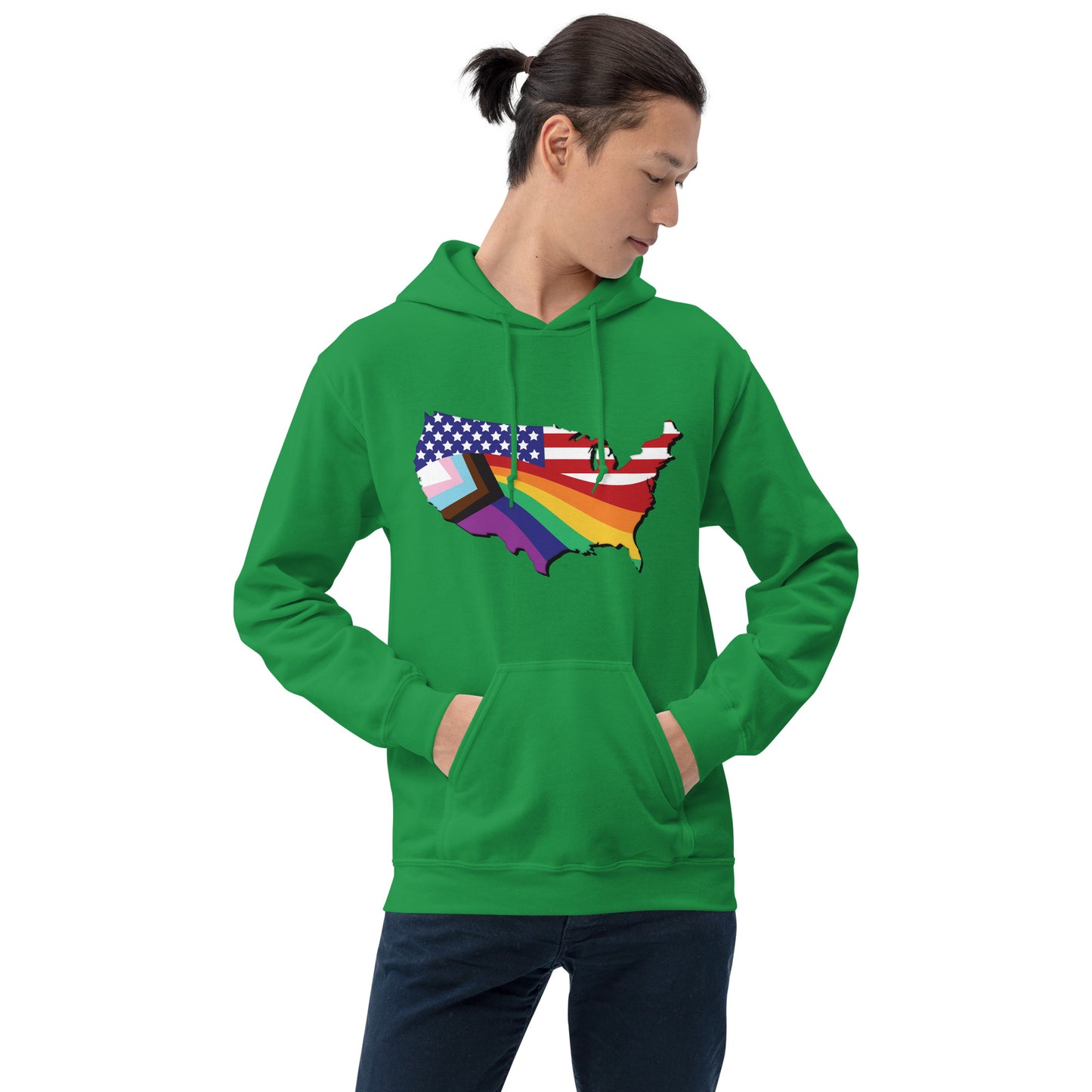 US Map Old Glory Pride - Unisex Hoodie - Supporting Equal Rights for All Americans Shirts & Tops Woke American Apparel Irish Green S