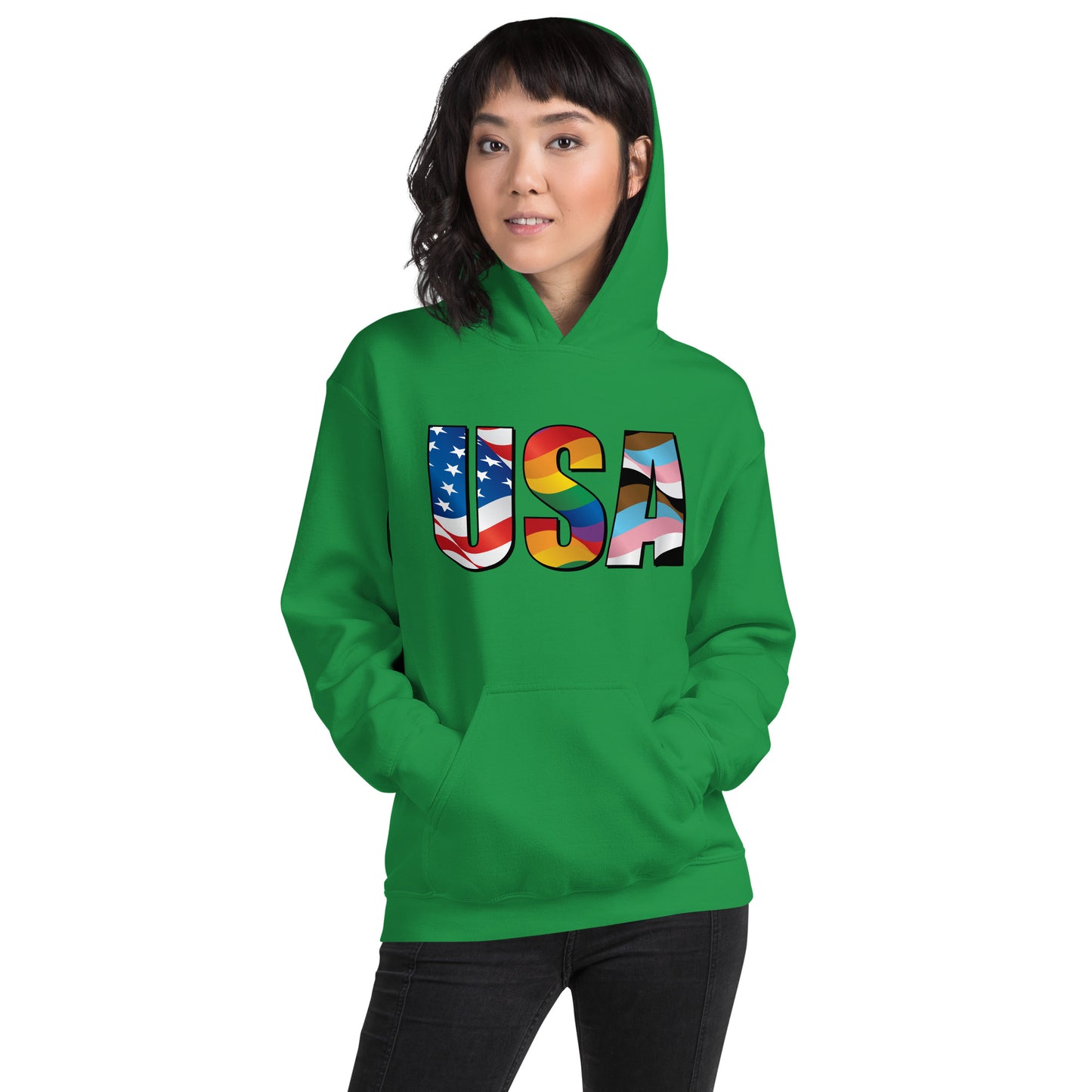USA Pride - Unisex Hoodie - Supporting Equal Rights for All Americans Shirts & Tops Woke American Apparel Irish Green S
