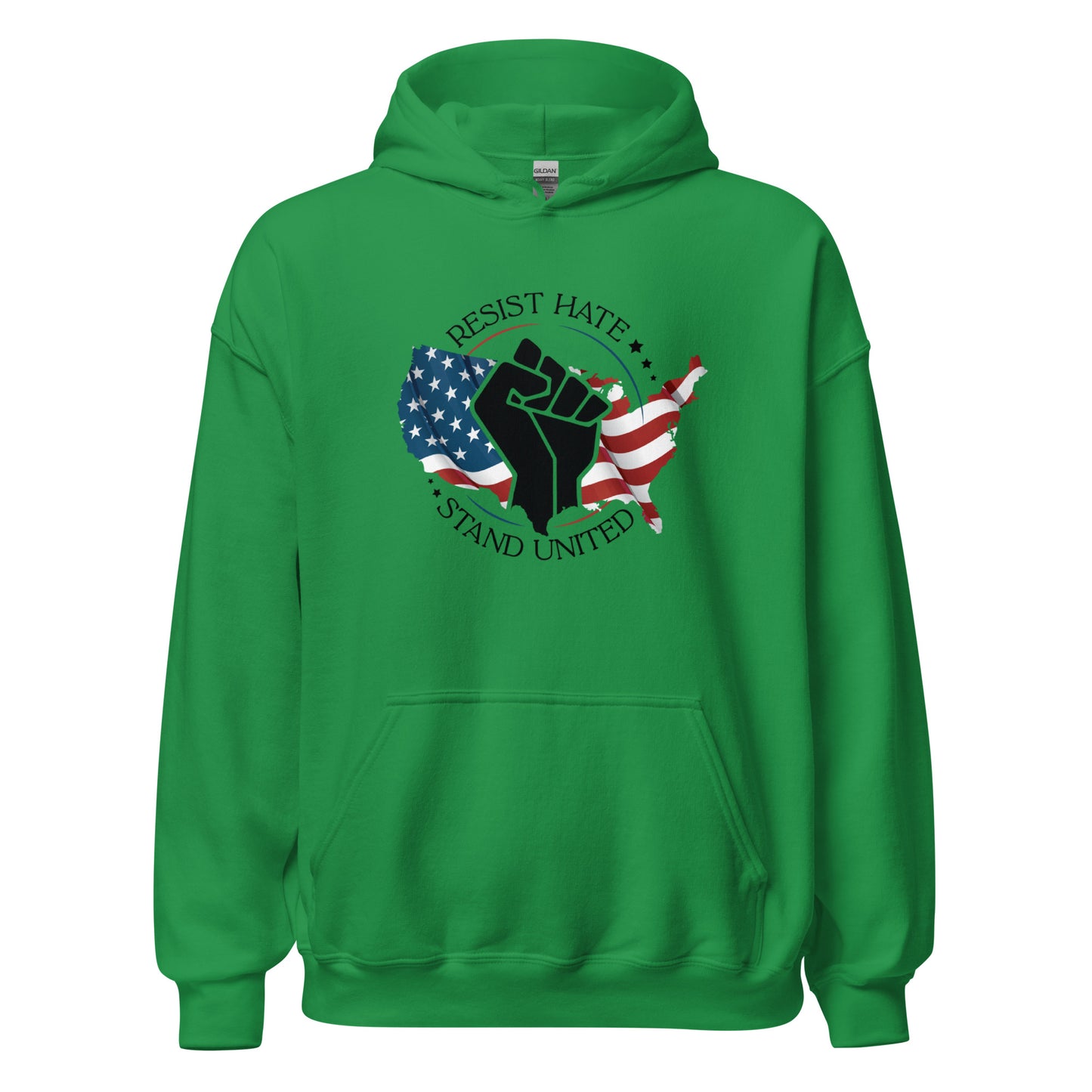Resist Hate, Stand United - Unisex Hoodie - Supporting Black Lives Matter and Equal Rights for All Americans Shirts & Tops Woke American Apparel Irish Green S