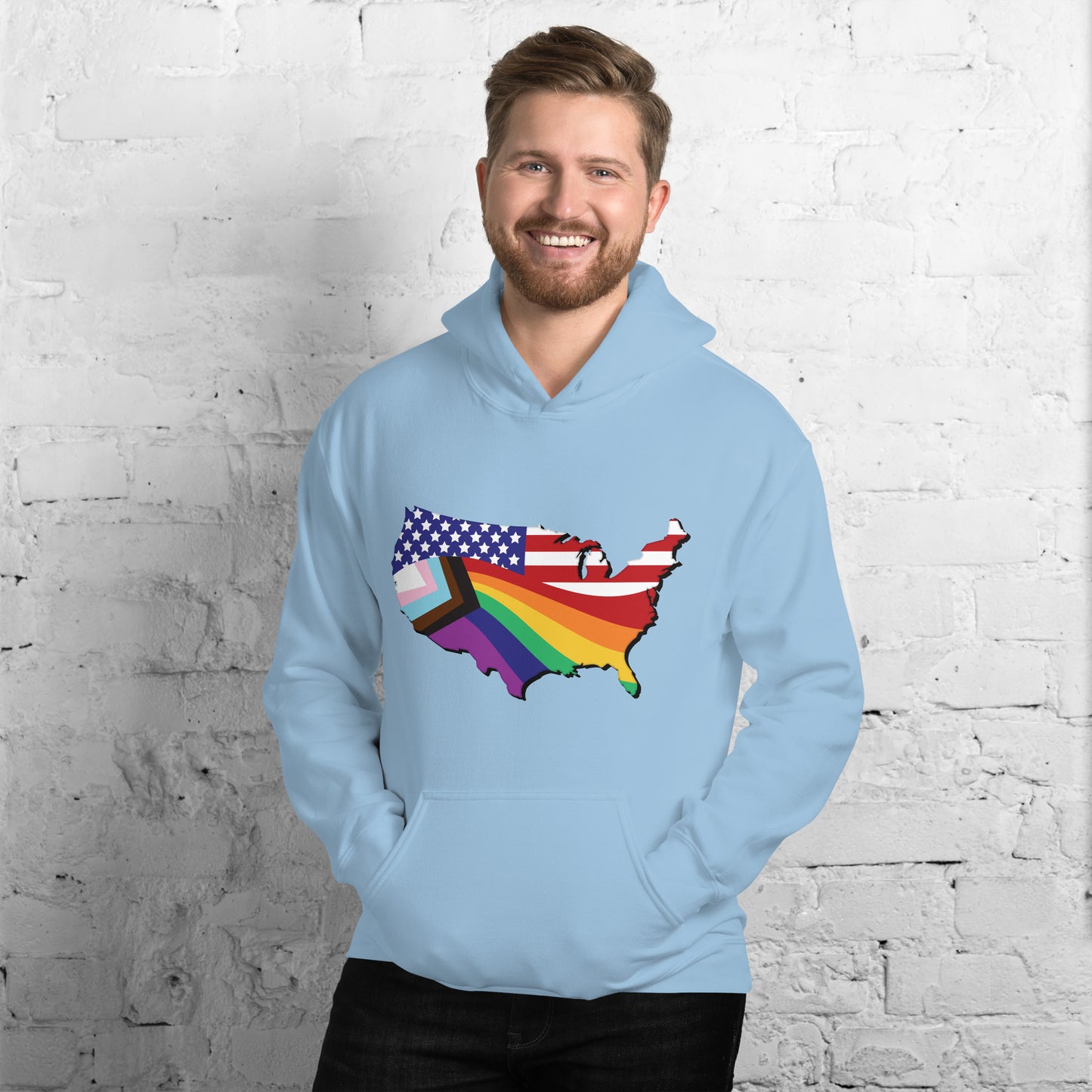 US Map Old Glory Pride - Unisex Hoodie - Supporting Equal Rights for All Americans Shirts & Tops Woke American Apparel