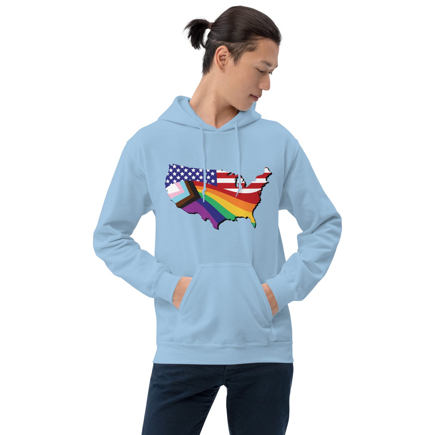 US Map Old Glory Pride - Unisex Hoodie - Supporting Equal Rights for All Americans Shirts & Tops Woke American Apparel Light Blue S