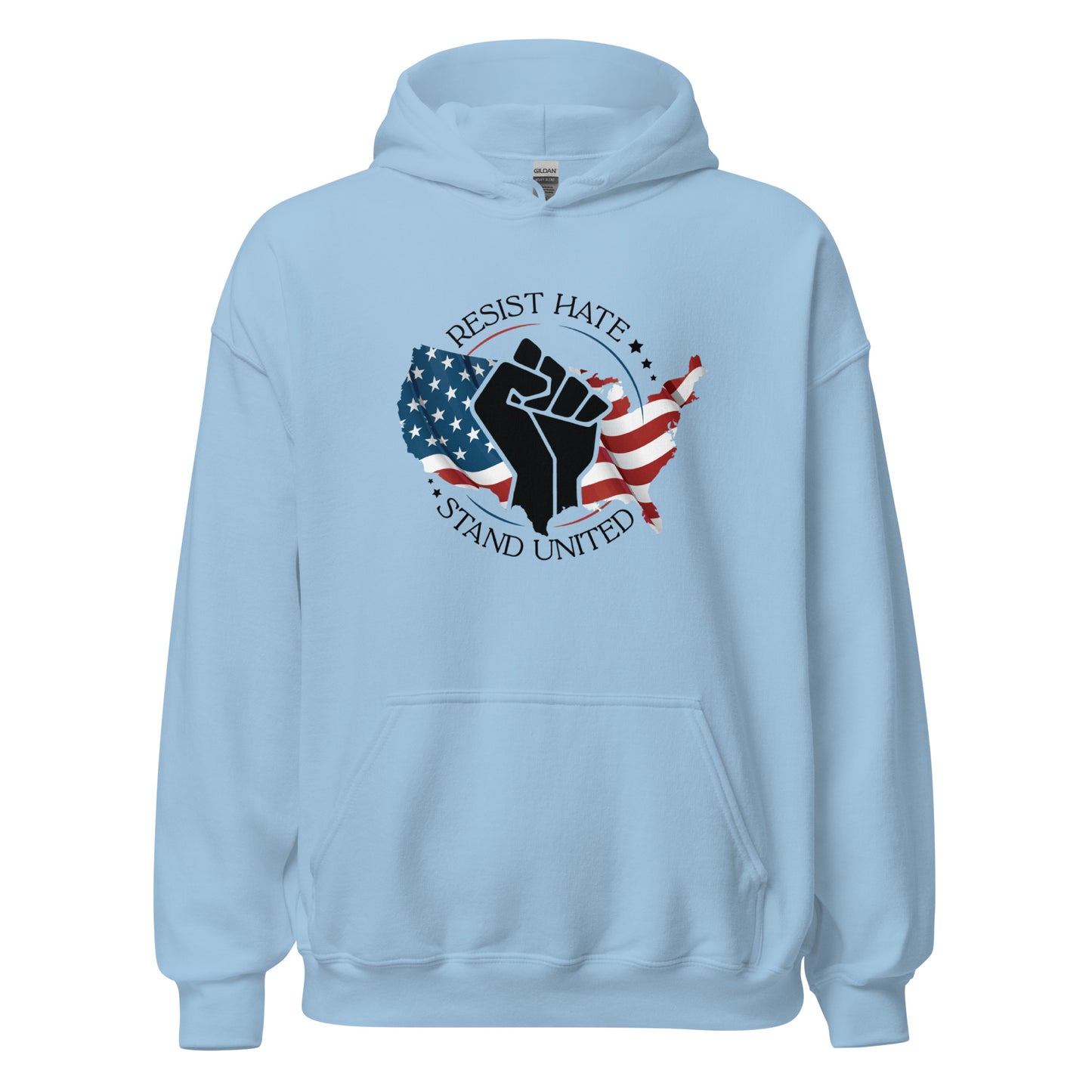 Resist Hate, Stand United - Unisex Hoodie - Supporting Black Lives Matter and Equal Rights for All Americans Shirts & Tops Woke American Apparel Light Blue S