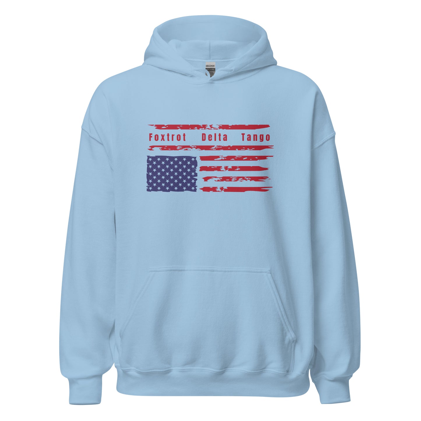 Foxtrot Delta Tango (Flag) - Unisex Hoodie Shirts & Tops Woke American Apparel Light Blue S