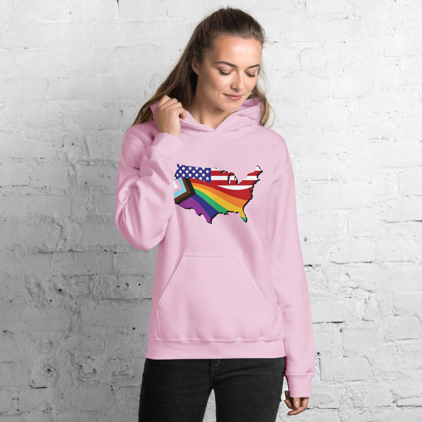 US Map Old Glory Pride - Unisex Hoodie - Supporting Equal Rights for All Americans Shirts & Tops Woke American Apparel