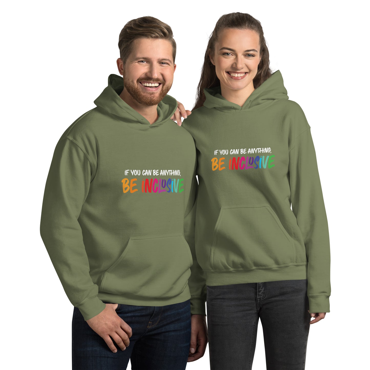 Be Inclusive - Unisex Hoodie - Supporting Equal Rights for All Americans Shirts & Tops Woke American Apparel Military Green S