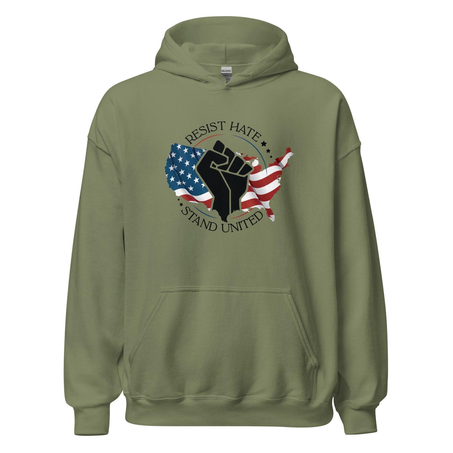 Resist Hate, Stand United - Unisex Hoodie - Supporting Black Lives Matter and Equal Rights for All Americans Shirts & Tops Woke American Apparel Military Green S