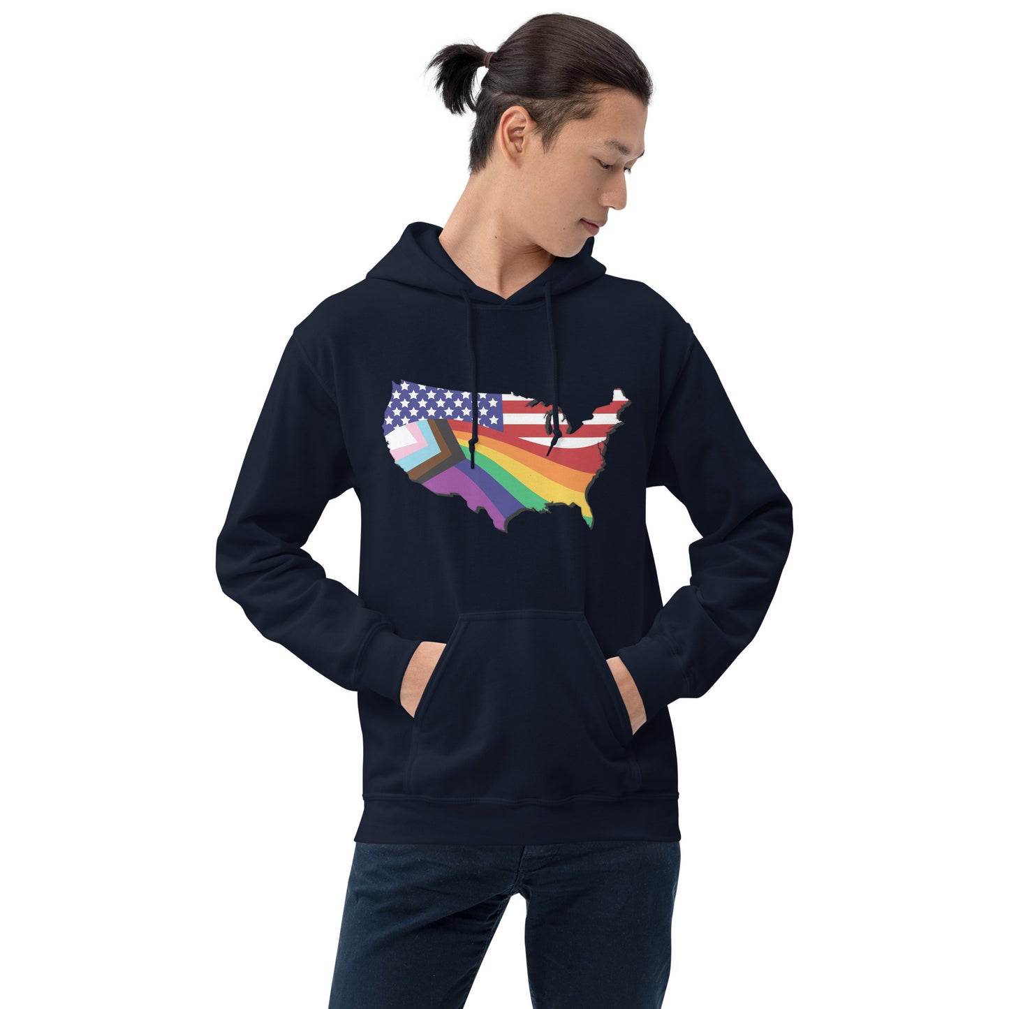 US Map Old Glory Pride - Unisex Hoodie - Supporting Equal Rights for All Americans Shirts & Tops Woke American Apparel Navy S