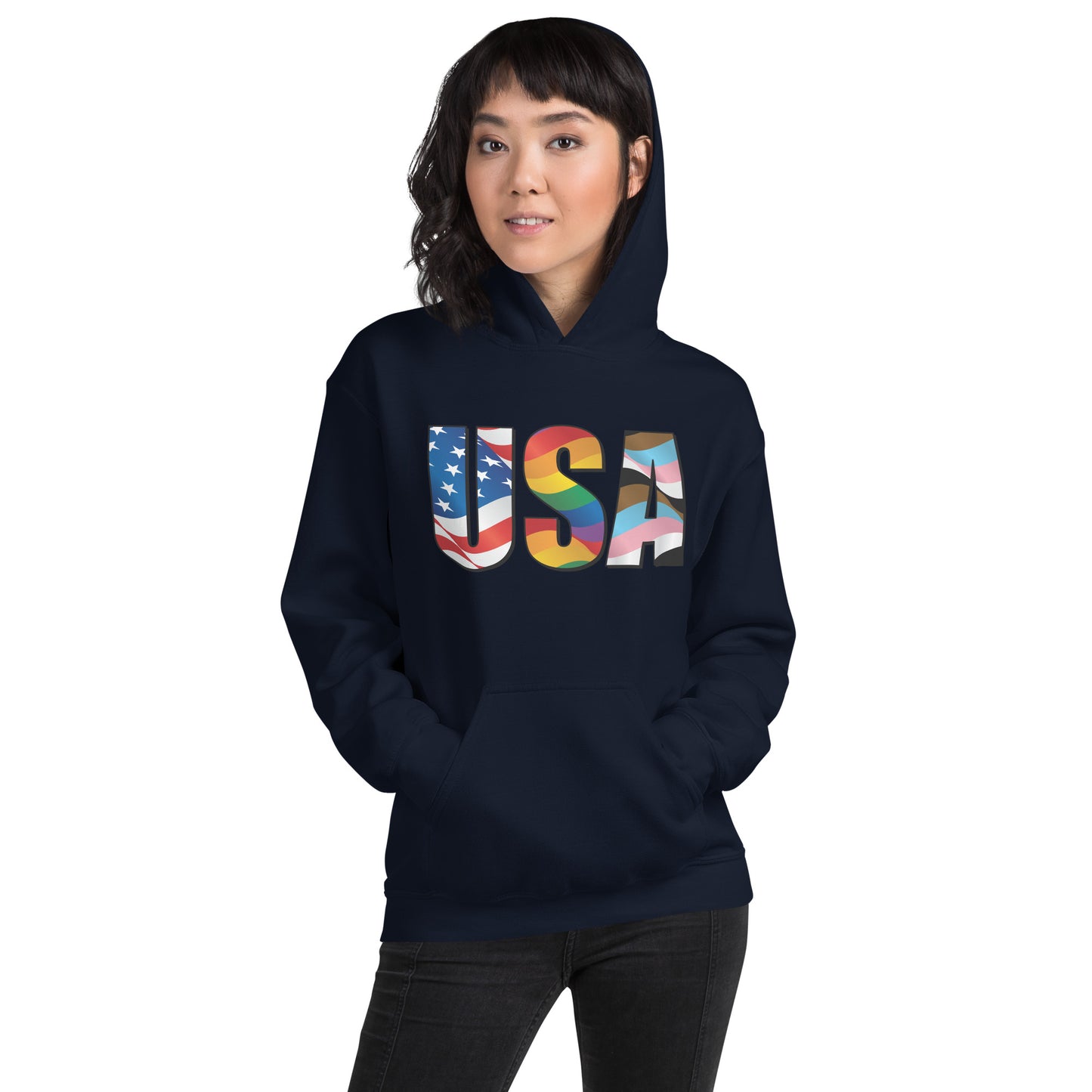 USA Pride - Unisex Hoodie - Supporting Equal Rights for All Americans Shirts & Tops Woke American Apparel Navy S