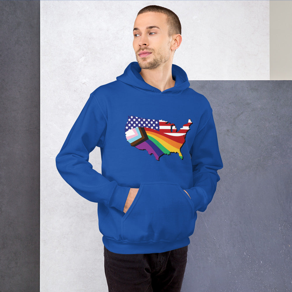 US Map Old Glory Pride - Unisex Hoodie - Supporting Equal Rights for All Americans Shirts & Tops Woke American Apparel