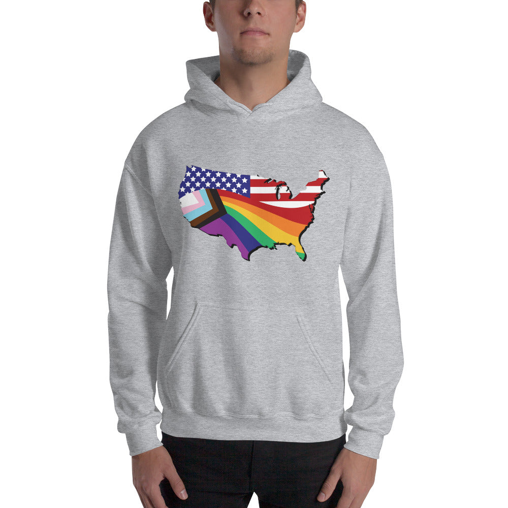 US Map Old Glory Pride - Unisex Hoodie - Supporting Equal Rights for All Americans Shirts & Tops Woke American Apparel