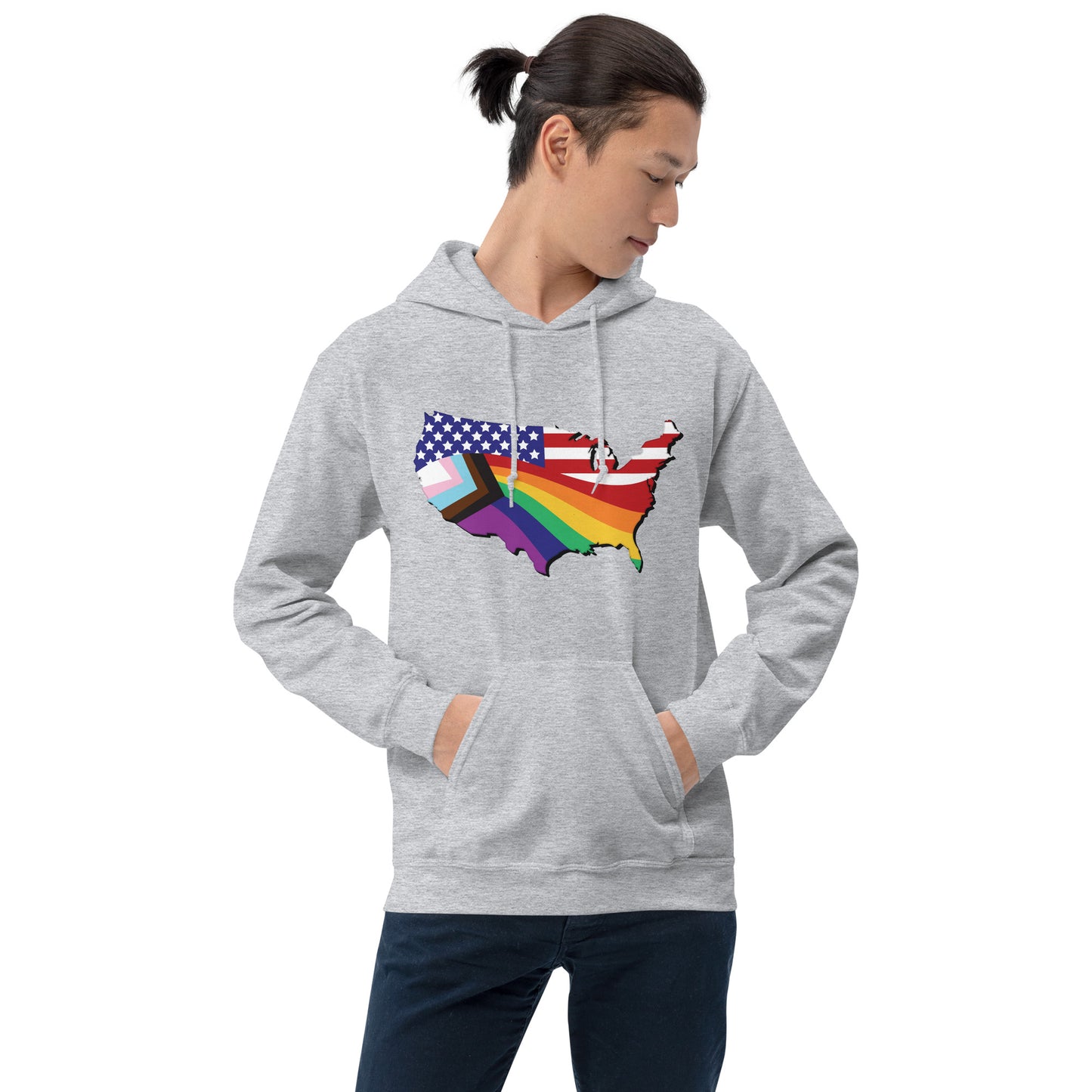 US Map Old Glory Pride - Unisex Hoodie - Supporting Equal Rights for All Americans Shirts & Tops Woke American Apparel