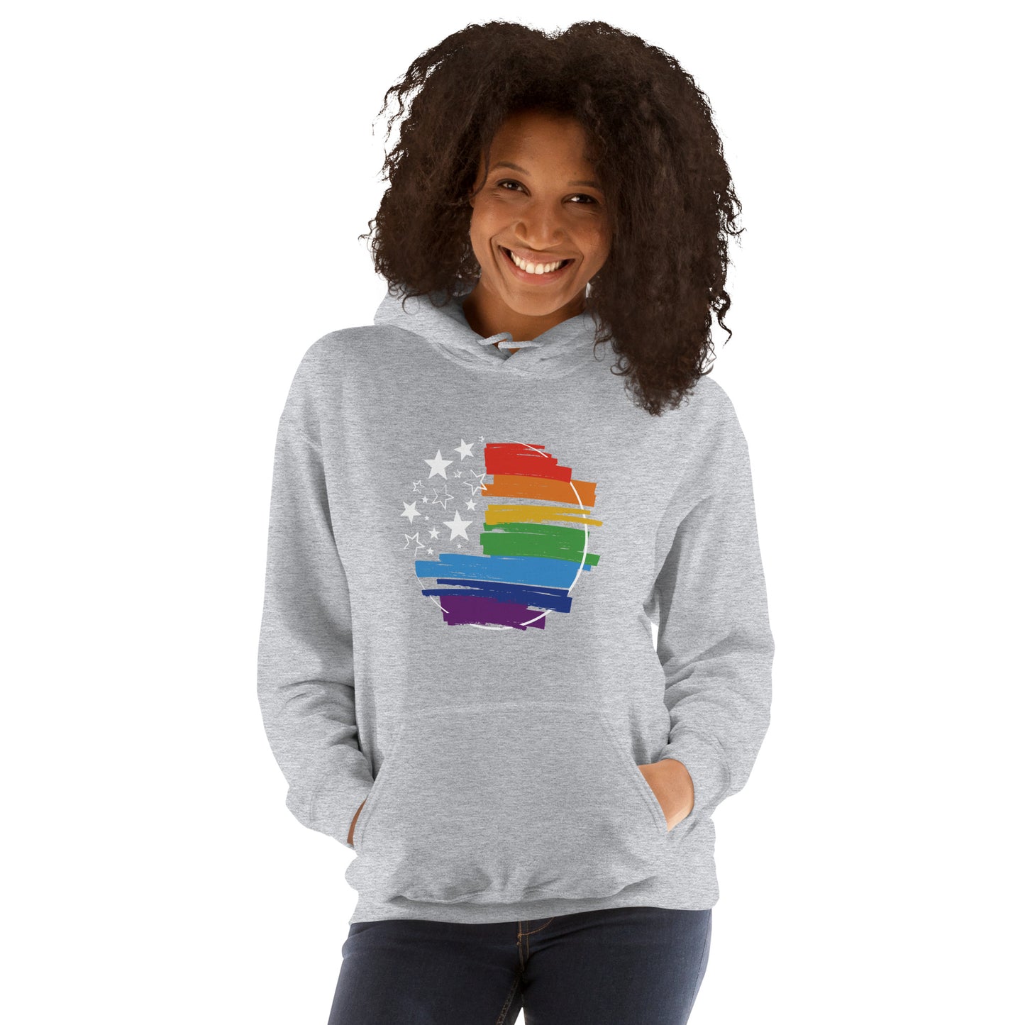 Stars & Pride - Unisex Hoodie - Supporting LGBTQIA+ Rights Shirts & Tops Woke American Apparel Sport Grey S